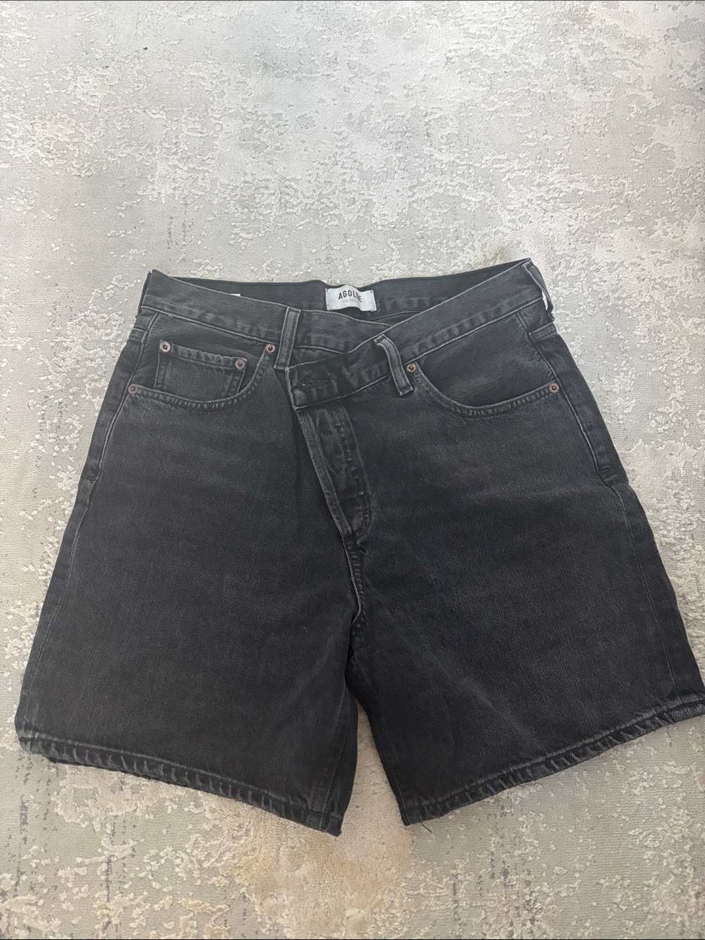 Agolde Black Washed Denim Shorts Criss Cross